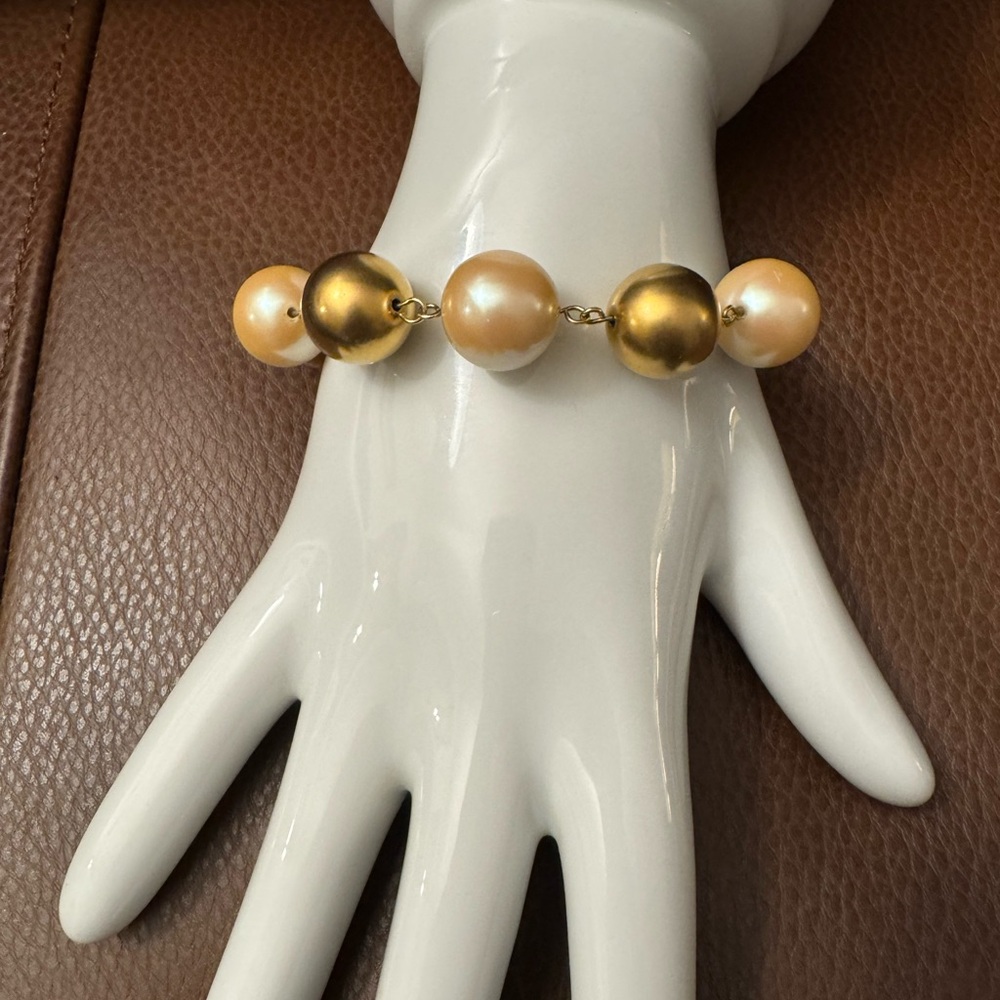 Vintage Monet chunky gold tone and faux pearl bracelet